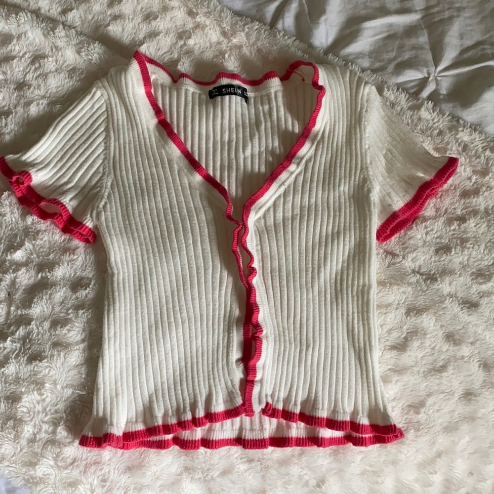 Pink and White Crop Top Shein Medium